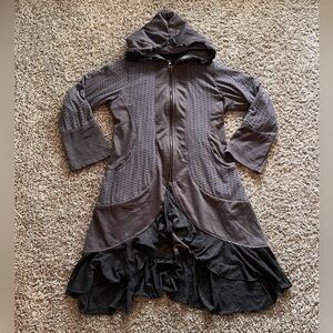 Elegant Hooded Charcoal Sweatshirt with Ruffle Hem